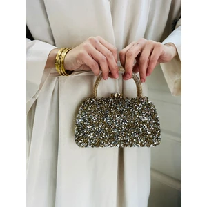 Çanta Trend Kristal Dökme Taşlı Burslu Kadın El ve Uzun Zincir Askılı Abiye Çanta