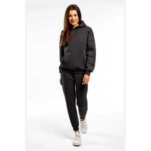 Basic Düz Eşofman Takımı Sweatshirt Jogger - Antrasit Oversize Şardonlu Kapüşonlu