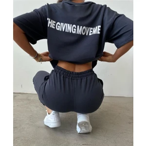 Movement T-Shirt Eşofman Altı Jogger- Baskılı Alt Üst Eşofman Takım Oversize Bisiklet Yaka
