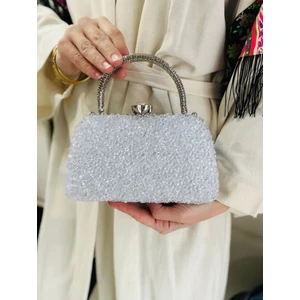 Çanta Trend Kristal Dökme Taşlı Burslu Kadın El ve Uzun Zincir Askılı Abiye Çanta