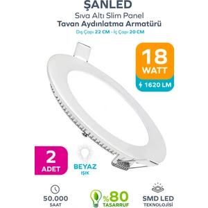 18W Tasarruflu LED Yuvarlak Beyaz Işık Sıva Altı Slim Panel Tavan Aydınlatma Armatürü-2 Adettir