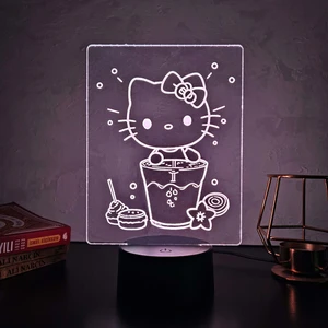 Lerad-Lazer Art Hello Kitty Gece Lambası. 16 Renk+ Dokunmatik ve Uzaktan Kumandalı Işık. Hediye Olarak Mükemmeldir.
