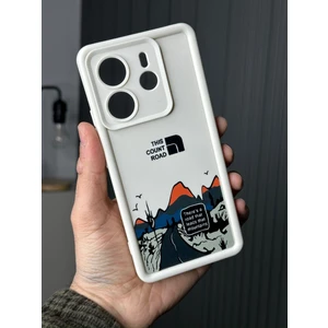 M.TK Moveteck Xiaomi Redmi Note 14 Kılıf Yumuşak Kalın Kenarlı Mountai Dağ Kuşu Desenli 3D Kamera Korumalı Lansman Silikon Kapak