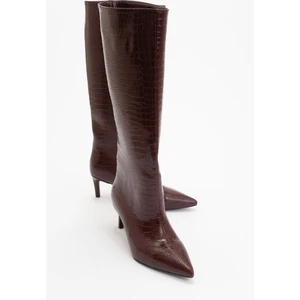 Camila Bordo Baskı Kadın Topuklu Çizme