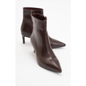 Noya Bordo Cilt Sivri Burun Kadın Ince Topuklu Bot