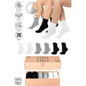 Bambu Kadın Lastiksiz Siyah-Beyaz-Gri Soket Dikişsiz Premium Çorap Kutulu 6'lı / Iz Bırakmaz / Sıkmayan Çorap