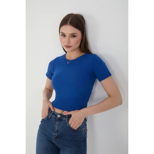 Kadın Bisiklet Yaka Fitilli Kısa Kol Body Crop Bluz