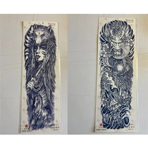 Airbrush Tattoo Ejderha Kurt Kız 3 Hafta Kalıcı 2 Adet Birden Tam Kol Bacak Geçici Dövme 46 cm