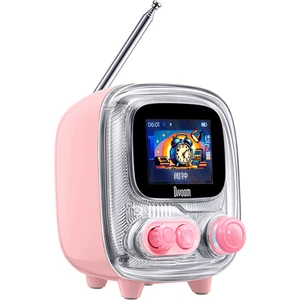 Tiivoo-2 Fm Radyolu Mini Bluetooth Hoparlör, Kablosuz Piksel Ekranlı Retro Taşınabilir Ses Bombası, Pembe