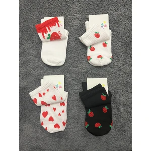 4 Adet Kalpli Çilekli Kolej Tenis Çorap Kadın