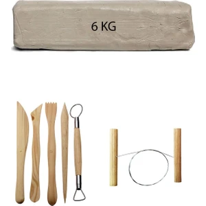 Beyaz Seramik Hamuru 6 kg Ebeşuar Seti Kil Seti Seramik Çamuru Seti Çamur Kesme Teli
