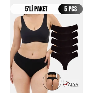 Alya Underwear Kadın Yüksek Bel, Toparlayıcı, Tanga Külotlar - 5 Adet Siyah - 5'li Paket