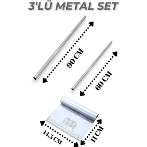 Paslanmaz Alüminyum Metal Masterchef Hamur Açma 2'li 60 ve 90 cm Oklava ve Ölçülü Çelik Spatula