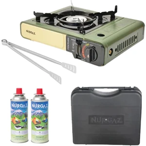 Portatif Ocak Tüp Bağlantılı Kamp Ocağı Ng 501 + Taşıma Çantası + 2 Gaz Kartuşu + Izgara Maşa Seti