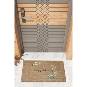 Rug Mood Modern Dijtal Baskı Yeşil Yaprak Çerçeveli Hoşgeldiniz Dış Kapı Önü Paspası