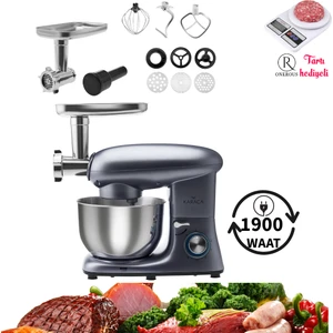 Kıyma Çekme ve Hamur Yoğurma Vb. 5,5 Lt Sucuk-Sosis/içli Köfte Aparatlı Mutfak Şefi 1900W  - Hediyeli