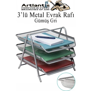 Metal Evrak Rafı 3 Lü 1 Paket Masa Üstü A4 Dosya Düzenleyici Kağıt Tepsisi Metal Fileli Üç Katlı Hareketli Perfore