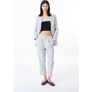Beli Lastikli Kumaş Pantolon Açık Gri