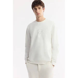 Erkek Beyaz Bisiklet Yaka Baskılı Bi Stretch Interlok Sweatshirt A51y1235
