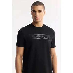 Avva Erkek Siyah Regular Fit Bisiklet Yaka Baskılı Bi Stretch İnterlok T-Shirt A51Y1044