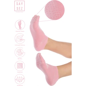 Bambu Kadın Kaydırmaz Taban Beyaz Silikon Baskı Pilates Yoga Fitness Dans Aktivite Patik Çorabı