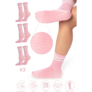 Bambu Kadın Kaydırmaz Taban Silikon Baskı Pilates Yoga Fitness Dans Aktivite Tenis Çorabı 3'lü Paket