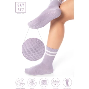 Bambu Kadın Kaydırmaz Taban Silikon Baskı Pilates Yoga Fitness Dans Aktivite Tenis Çorabı