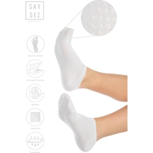 Bambu Kadın Kaydırmaz Taban Beyaz Silikon Baskı Pilates Yoga Fitness Dans Aktivite Patik Çorabı