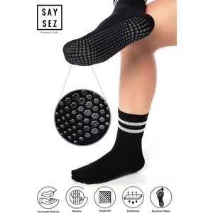 Bambu Kadın Kaydırmaz Taban Silikon Baskı Pilates Yoga Fitness Dans Aktivite Tenis Çorabı