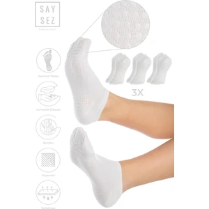 Bambu Kadın Kaydırmaz Beyaz Taban Silikon Baskı Pilates Yoga Fitness Dans Aktivite Patik Çorabı 3'lü