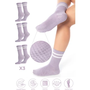Bambu Kadın Kaydırmaz Taban Silikon Baskı Pilates Yoga Fitness Dans Aktivite Tenis Çorabı 3'lü Paket