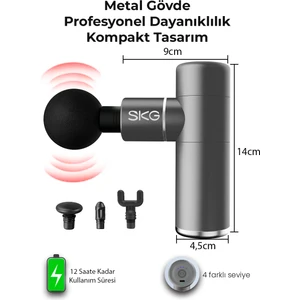F3 Masaj Tabancası, Grey, 4 Darbe Yoğunluğu, 4 Farklı Bölgeye Uyumlu Masaj Başlığı