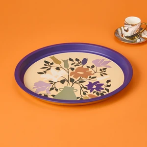 Çiçekli Tepsi - Mor - 35 Cm