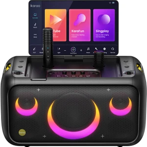 Partybox Break X1 800W Karaoke Bluetooth Hoparlör Seti, 13.3" Dahili Tablet, 2 Kablosuz Gizlenebilir Otomatik Şarjlı Mikrofon, Rgb Işıklı Taşınabilir Ses Bombası Siyah