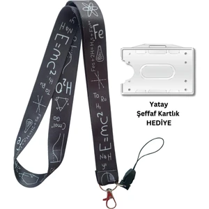 E=mc2 Fizik Formülü Siyah Kart Askısı Yaka Kartı Boyun Askı Ipi Telefon Askısı Yatay Dikey Kart Koruyucu