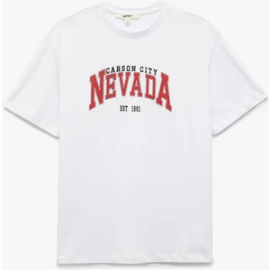 Baskılı Kısa Kollu Pamuklu Bisiklet Yaka Baskılı Tişört