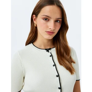 Fiyonklu Kısa Kollu Bisiklet Yaka Triko Hırka