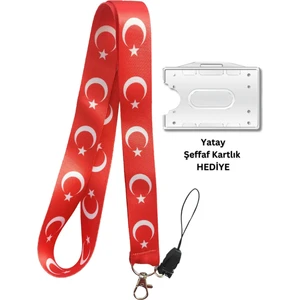 Türk Bayrağı Geniş Kart Askısı Yaka Kartı Boyun Askı Ipi Telefon Askısı Yatay Dikey Kart Koruyucu