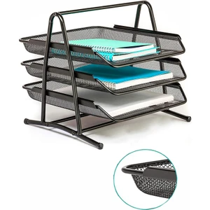 Metal Evrak Rafı 3 Lü 1 Paket Masa Üstü A4 Dosya Düzenleyici Kağıt Tepsisi Metal Fileli Üç Katlı Hareketli Perfore