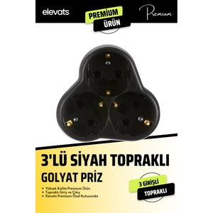 Premium Siyah 3'lü Topraklı Golyat Priz