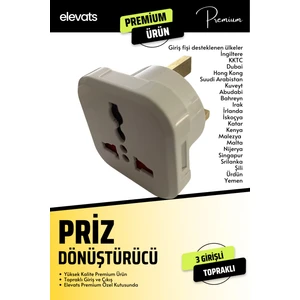 Premium Ingiliz Erkek Fişli Seyahat Adaptörü Arabistan Umre Hac Fişi Çevirici Priz Dönüştürücü
