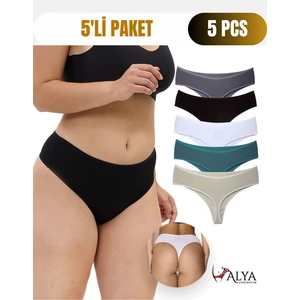 Alya Underwear Yüksek Bel, Toparlayıcı, Tanga Külotlar -  5'li Paket Siyah, Füme, K Yeşil, Taş Rengi, Füme