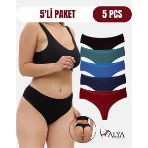 Alya Underwear Yüksek Bel, Toparlayıcı, Tanga Külotlar -  5'li Paket Bordo, Siyah , Lacivert, K Yeşil, Indigo
