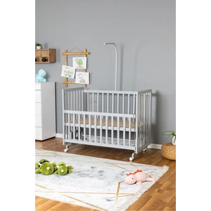 Ahşap Beşik Anne Yanı Beşik Gri 70X130 - Uyku Setsiz Yataksız + Tekerlekli