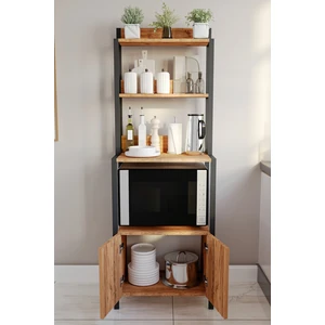 Yg Decor Çok Amaçlı Dolap Mutfak Bangosu Mikrodalga Fırın Mini Fırın Dolabı 2 Kapaklı Dolap Kahve Köşesi