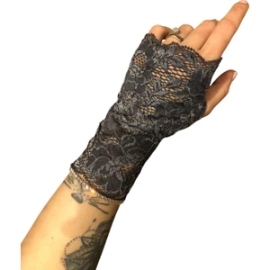 MPY GLOBAL ,Gri Dantel Eldiven,kostüm Dans Eldiveni ,gelin Eldiveni,düğün,nikah