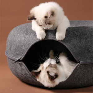Yuvarlak Donut Keçe Kedi Tüneli - Gri (Yurt Dışından)