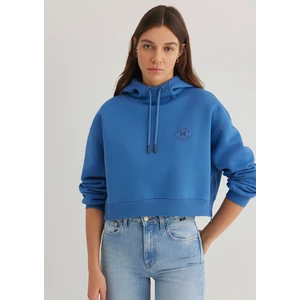 Mavi Patch Logo Kapüşonlu Mavi Crop Sweatshirt 1S10305-70885
