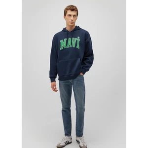 Logo Baskılı Kapüşonlu Lacivert Sweatshirt 067149-29743