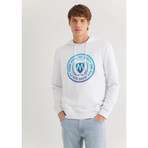 Erkek Mavi Logo Baskılı Kapüşonlu Beyaz Sweatshirt 0611721-620